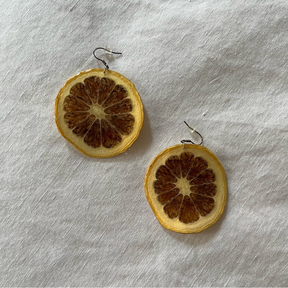 Hand Crafted Dehydrated Lemon Dangle Earrings – One of a Kind